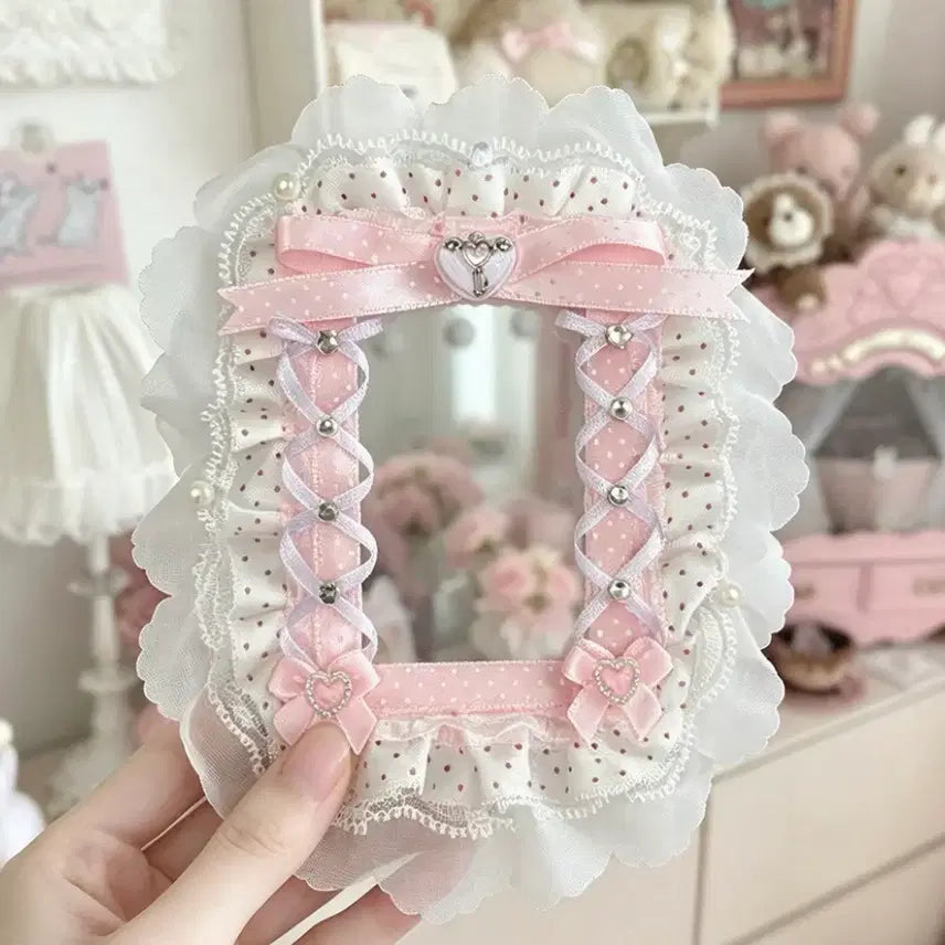 [BUNJANG] Handmade Ribbon Lace Princess Heart Top Loader Photocard Holder Pink / 리본 레이스 탑꾸 포카홀더 탑로더 수제 핑크 분홍 공주 하트