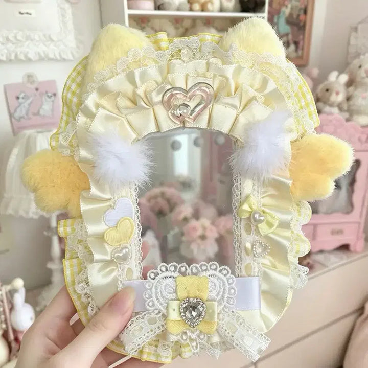 [BUNJANG] Handmade Yellow Heart Wing Angel Ribbon Lace Photocard Holder / 리본 레이스 탑꾸 포카홀더 탑로더 수제 노랑 옐로 하트 날개 천사