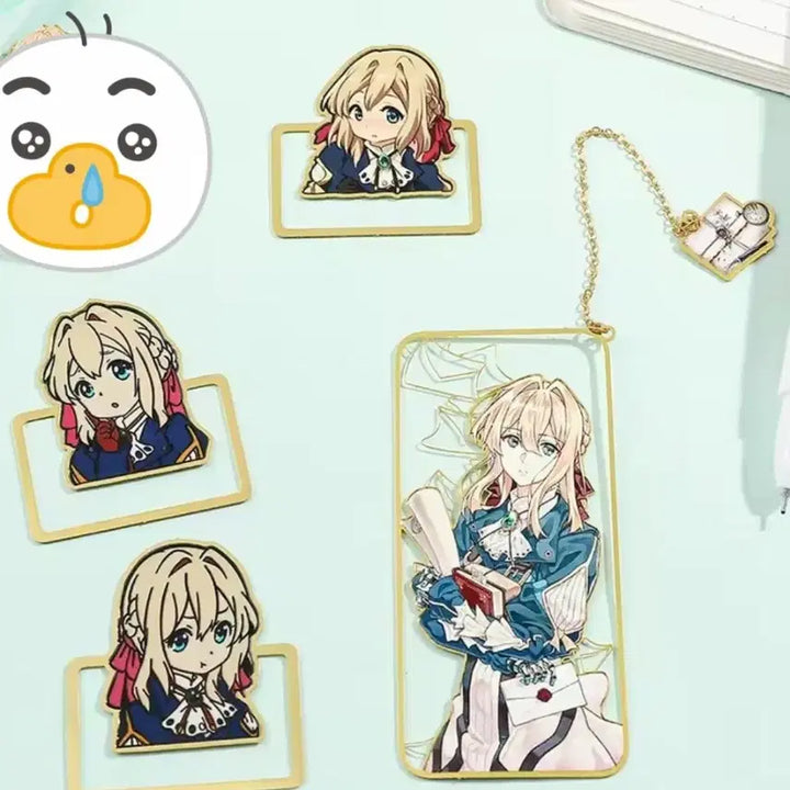 [BUNJANG] Violet Evergarden 18K Gold Plated Bookmark Set / 바이올렛 에버가든 4종 18k 도금 북마크 북클립 책갈피 신품