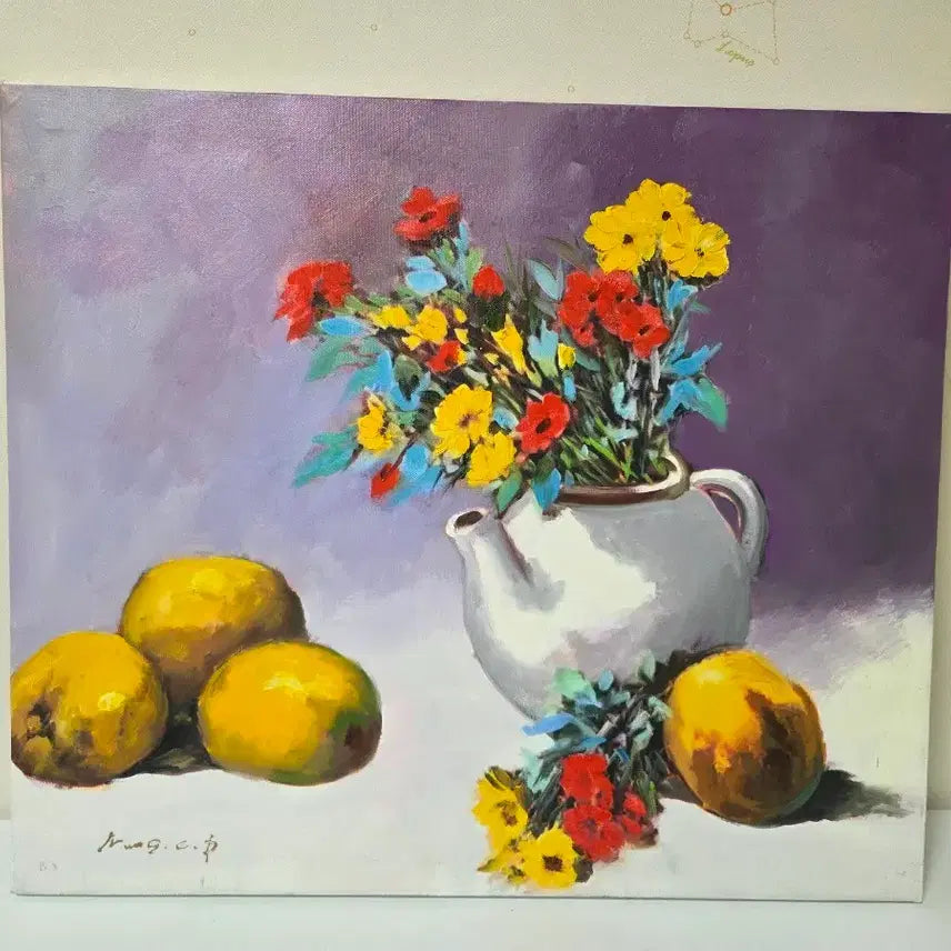 [BUNJANG] Park Kwang-chul Oil Painting "Flowers and Fruits" / 박광출 화가 유화 그림 (꽃과 과일)