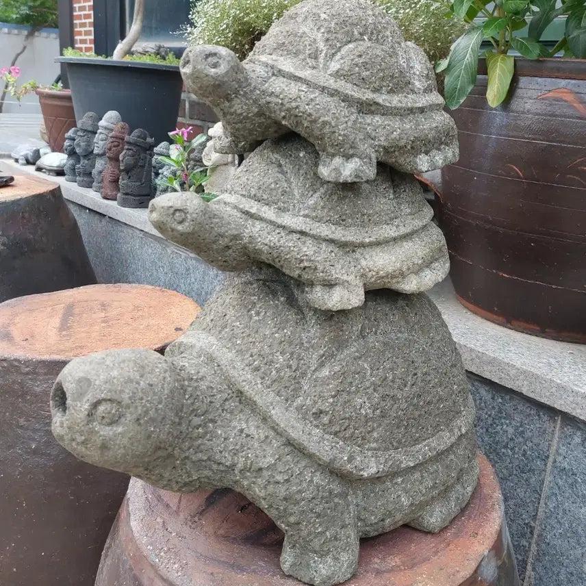 [BUNJANG] Stone Turtle Sculpture Set (3 pcs) / 돌  거북이 조각품  - 장식용. 석물.