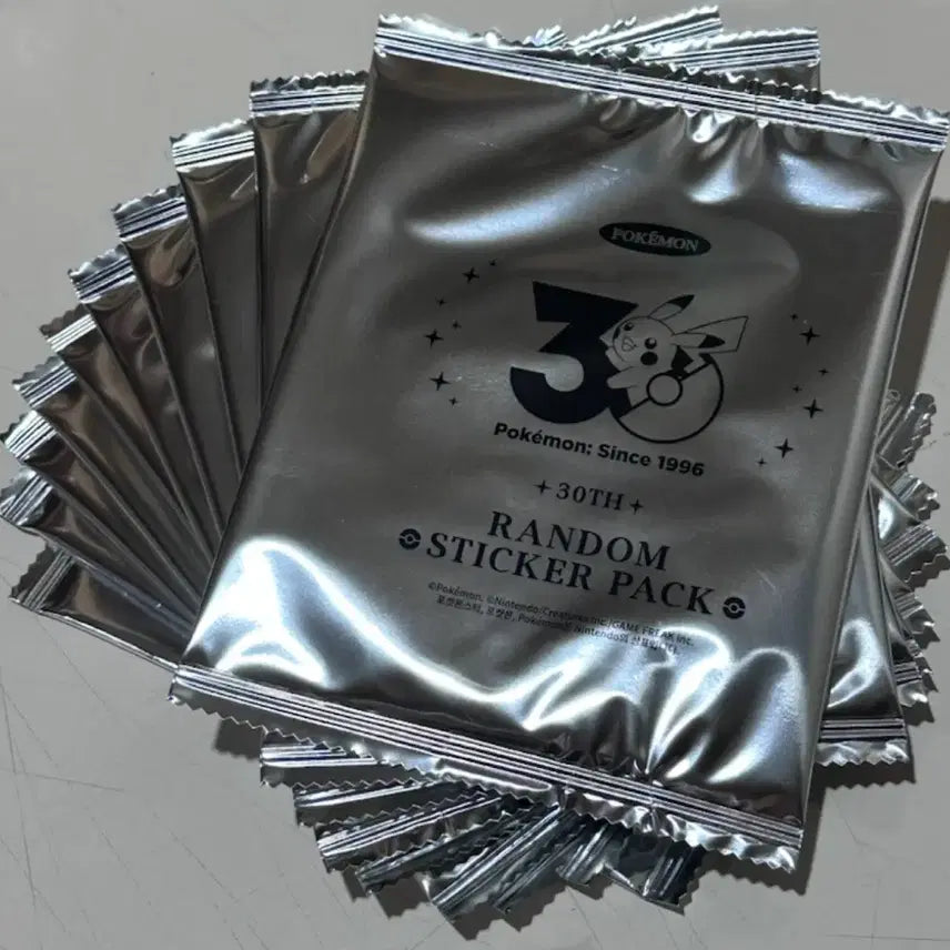 [BUNJANG] Pokemon 30th Anniversary Logo Sticker 10-Pack Bundle (Sealed + 4 Unsealed) / 포켓몬 30주년 로고 스티커 10팩 미개봉 + 개봉4장