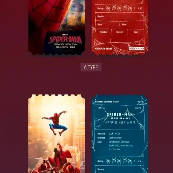 [BUNJANG] Spider-Man Original Ticket Set (2 Types) / 스파이더맨 오티 2종