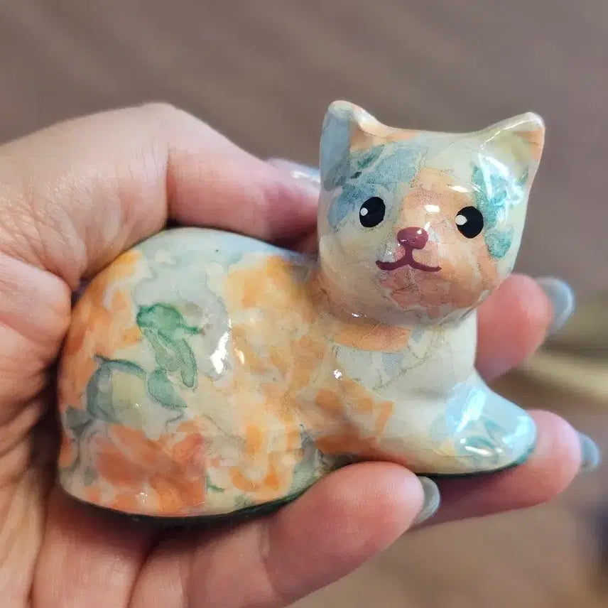 [BUNJANG] Vintage Decoupage Floral Cat Set / 빈티지 데코파주 꽃무늬 고양이 세트