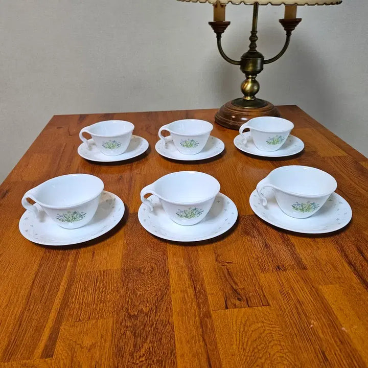 [BUNJANG] Corning Corelle Herb Coffee Cup &amp; Saucer Set (6-Person, 12-Piece, Vintage, Unused) / 올드 단종품 오리지널 일체형 코렐 허브 커피잔 6인조 미사용품.