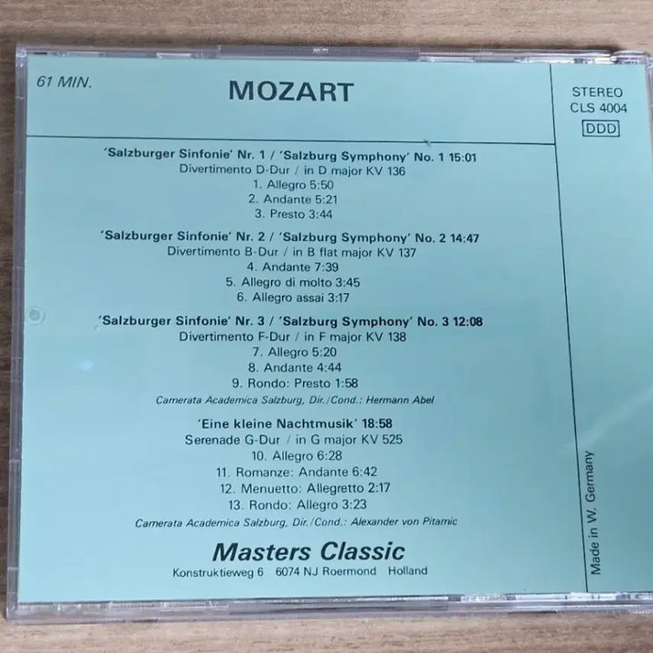 [BUNJANG] Mozart Salzburger Symphonies Nos. 1-3 / Eine kleine Nachtmusik KV 525 CD / Mozart - Salzburger Sinfonien Nos. 1-3 / Eine kleine Nachtmusik KV 525 (수입CD)