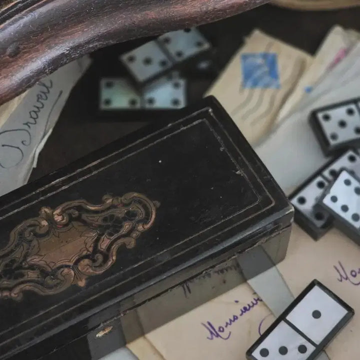 [BUNJANG] French Antique Ebony &amp; Mother of Pearl Domino Game Set / 자개 도미노 게임 세트