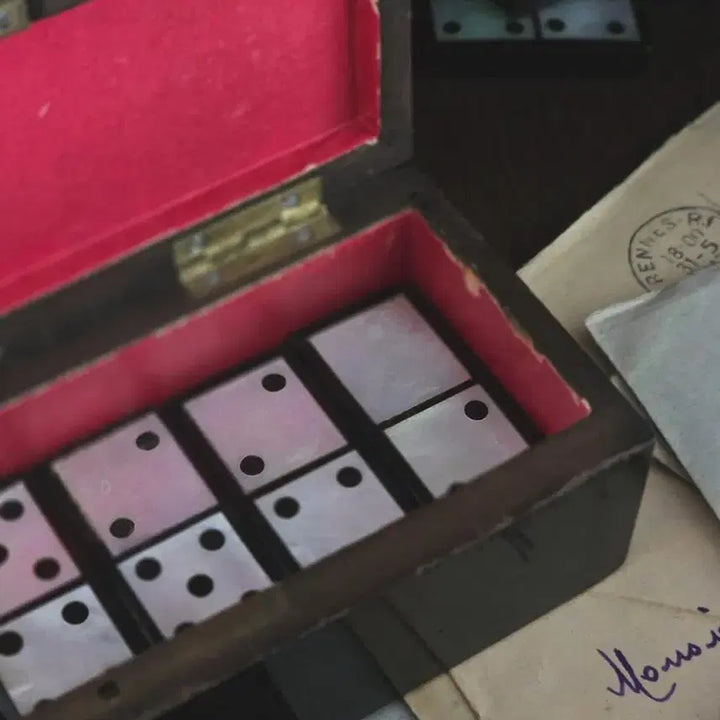 [BUNJANG] French Antique Ebony &amp; Mother of Pearl Domino Game Set / 자개 도미노 게임 세트