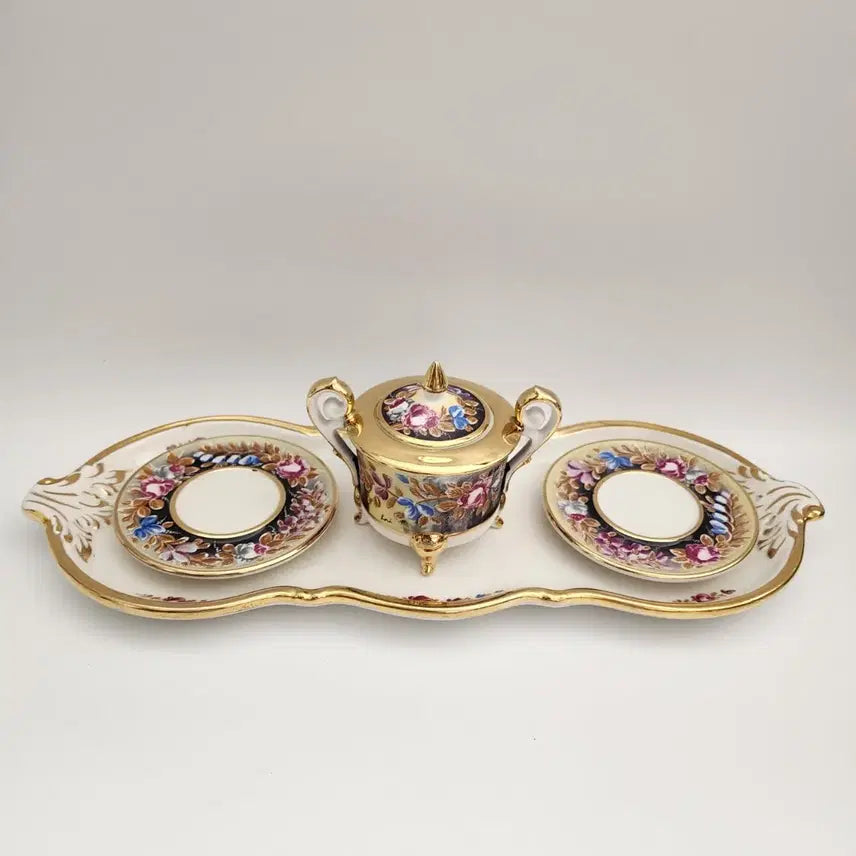 [BUNJANG] GV Capodimonte Italian Porcelain Serving Tray, Sugar Bowl, and Saucer Set / 이태리 GV 카포디몬테 서빙 트레이,슈가볼,디저트접시겸 소서 세트