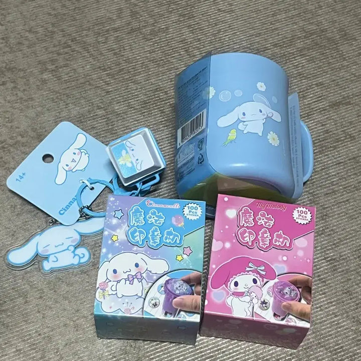 [BUNJANG] Sanrio Rilpang Cinnamoroll Cup, Keycap, and Stamp Sticker Set (100 Sheets) / 산리오 릴팡 시나모롤 컵, 키캡, 스탬프 스티커 100매입