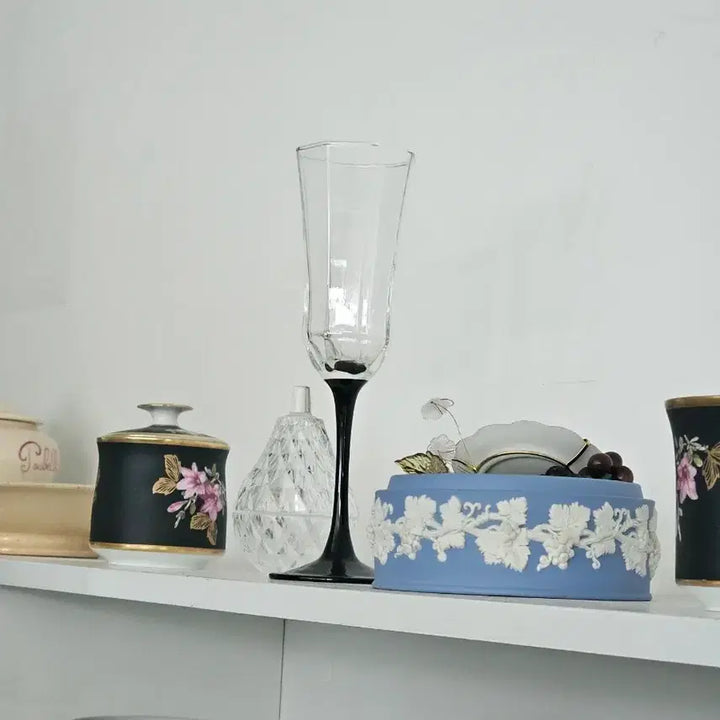[BUNJANG] Vintage Luminarc Champagne Flutes - Black Stem / 빈티지 유리 샴페인잔 와인잔 루미낙 프랑스 블렉스템