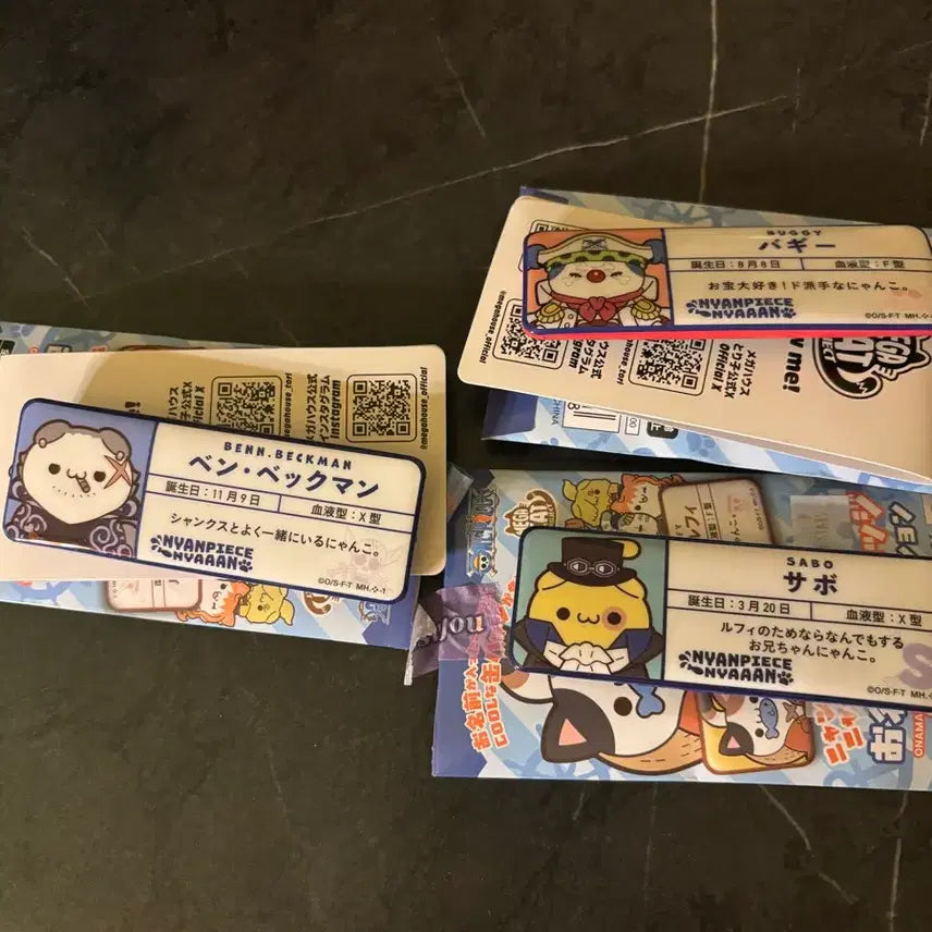 [BUNJANG] One Piece MegaCat Name Badge Set: Buggy, Sabo, Bentham / 원피스 메가캣 명찰 네임 뱃지 버기 사보 벤 일괄
