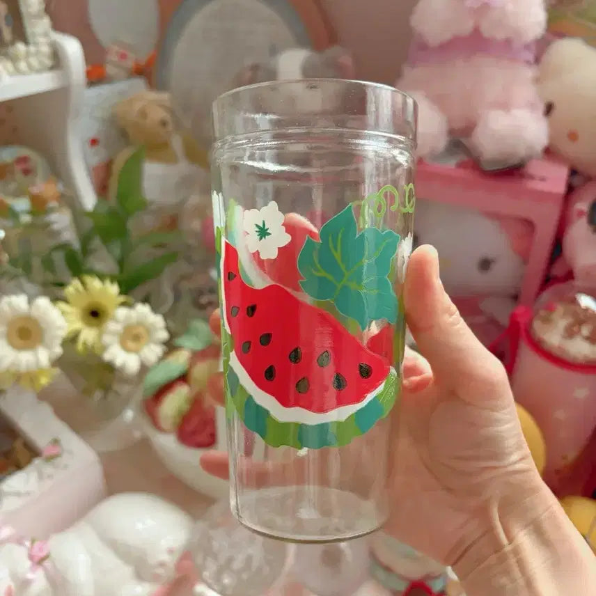 [BUNJANG] Vintage Watermelon Illustration Glass Cup / (오늘까지 할인)빈티지 수박 일러스트 컵