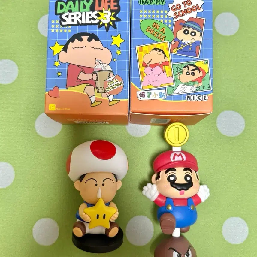 [BUNJANG] Crayon Shin-chan &amp; Mario Mushroom Figure Set / 짱구는 못말려 짱구 맹구 마리오,버섯 피규어 새상품