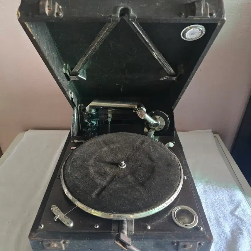 [BUNJANG] Columbia Gramophone with 3 Korean Records / 콜롬비아 축음기 상태양호 국산돌판 3개 포함