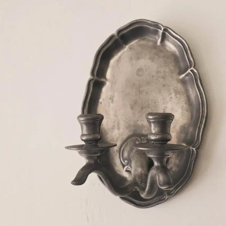 [BUNJANG] French Vintage Pewter 2-Arm Wall Sconce Candlestick / 프랑스 빈티지 주석(Pewter) 2구 벽걸이 촛대