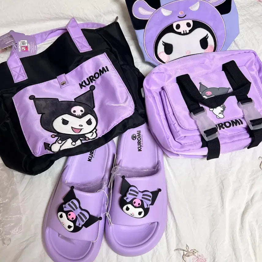 [BUNJANG] Kuromi Tote Bag, Slippers Bundle Set / 쿠로미 가방 토트백 슬리퍼 일괄 세트