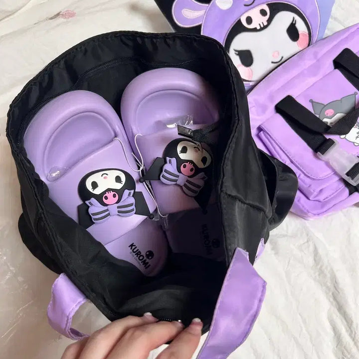 [BUNJANG] Kuromi Tote Bag, Slippers Bundle Set / 쿠로미 가방 토트백 슬리퍼 일괄 세트