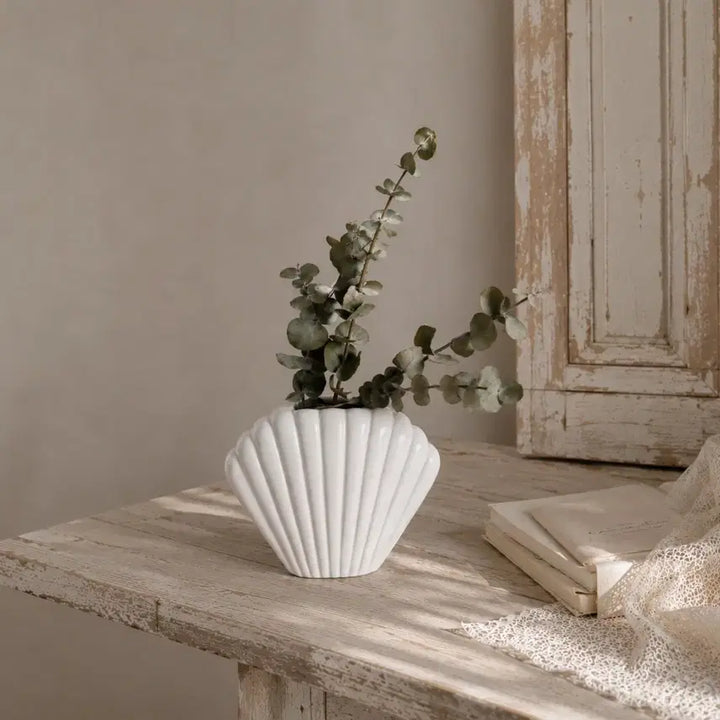 [BUNJANG] Vintage Matte Porcelain Vase - Shell Design / 빈티지 쉘 무광 포슬린 화병