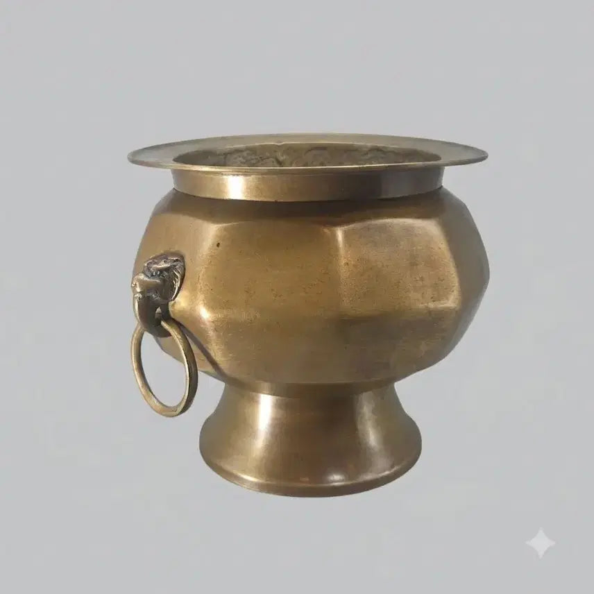 [BUNJANG] Antique Brass 10-Sided Zodiac Brazier for Tea Room / 골동품 특이한 놋쇠 서수형 10각 면도리 다실용 화로