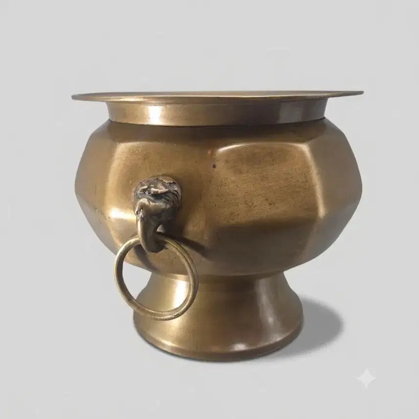 [BUNJANG] Antique Brass 10-Sided Zodiac Brazier for Tea Room / 골동품 특이한 놋쇠 서수형 10각 면도리 다실용 화로