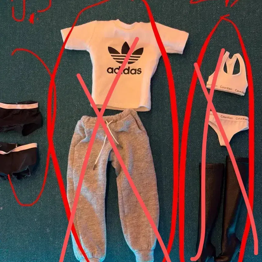 [BUNJANG] Phicen Figure Adidas Grey Jogger Pants Set, Calvin Klein Underwear Set, and Long Boots Bundle / 피첸피규어 아디다스 회색 조거팬츠 세트 캘빈클라인 속옷 세트 롱부츠