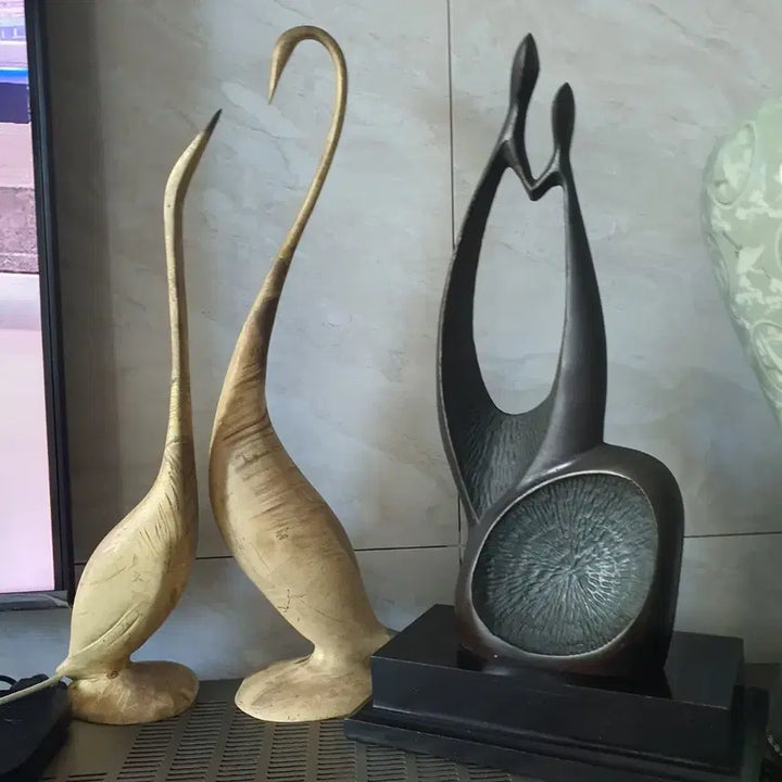 [BUNJANG] Bronze and Brass Crane and Stork Couple Sculpture / 청동 커플.두루미 황새 커플 황동