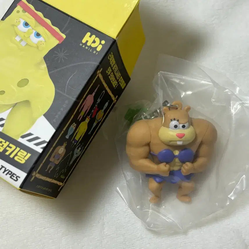 [BUNJANG] SpongeBob Muscle Bob SpongeBob &amp; Sandy Cheeks Keychain Set / 스폰지밥 근육빵빵 키링 다람이