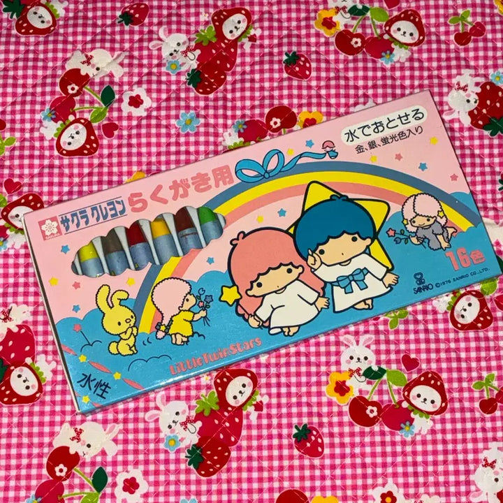 [BUNJANG] Sanrio Little Twin Stars Kiki &amp; Lala Classic 16-Color Crayon Set / 고전 키키라라 16색 크레용 크레파스 고전문구 산리오 리틀트윈스타
