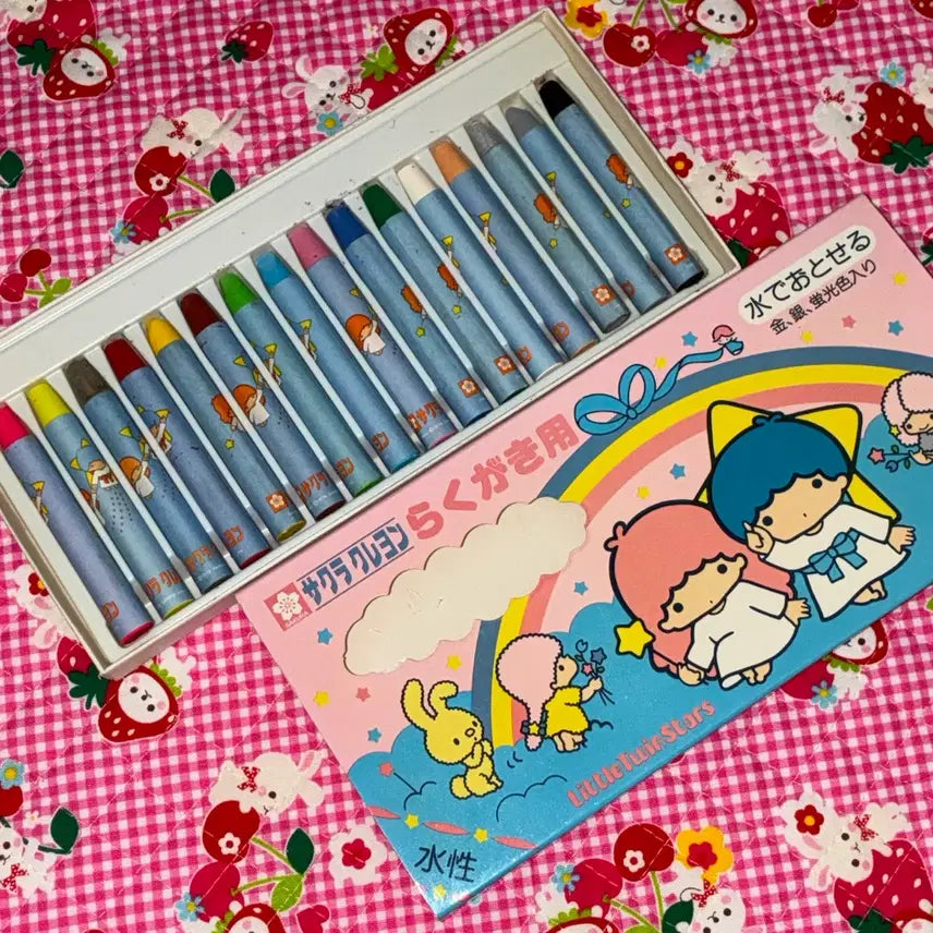 [BUNJANG] Sanrio Little Twin Stars Kiki &amp; Lala Classic 16-Color Crayon Set / 고전 키키라라 16색 크레용 크레파스 고전문구 산리오 리틀트윈스타
