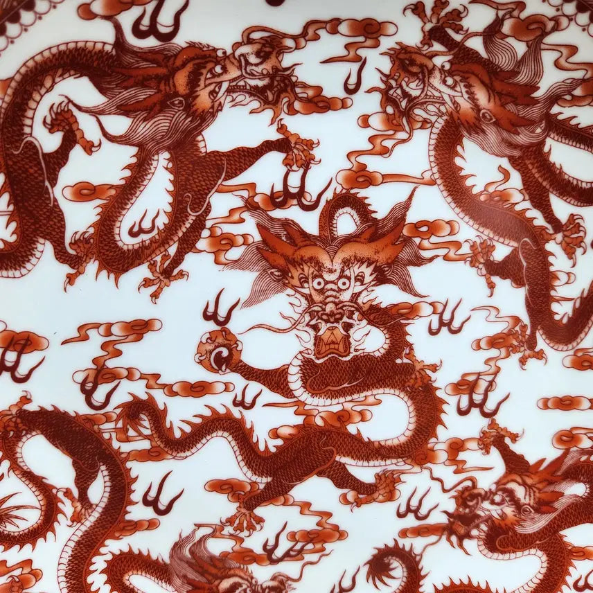 [BUNJANG] Chinese Celadon Five Dragon Plate Qing Dynasty Qianlong Reign / 중국도자기 오룡 접시