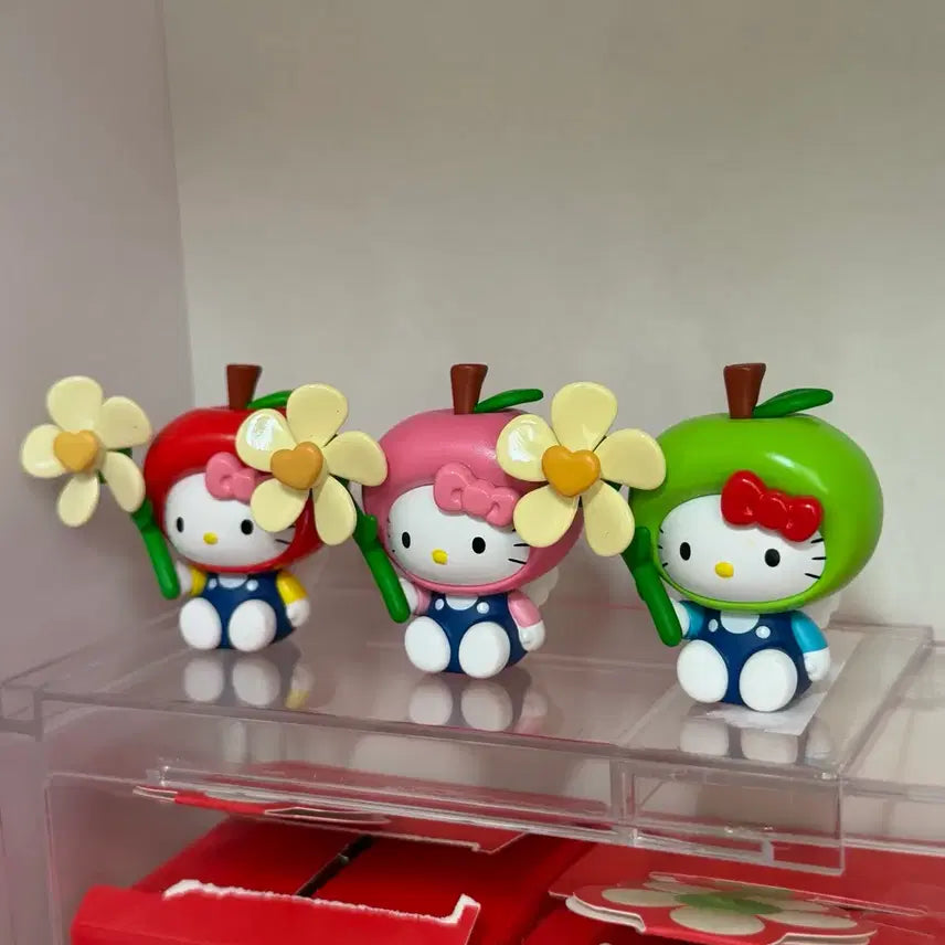 [BUNJANG] Hello Kitty Apple Kitty Flower Pinwheel Figure Set (3 Types) / (새상품) 헬로키티 애플키티 플라워 바람개비 피규어 3종 일괄