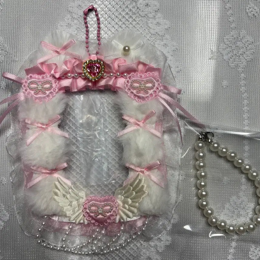 [BUNJANG] Ribbon Lace Photocard Holder Cat (Pink) / 리본 레이스 탑꾸 포카홀더 탑로더 고양이 (핑크)