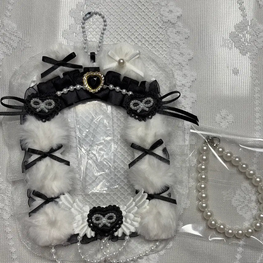 [BUNJANG] Ribbon Lace Cat Photocard Holder Toploader / 리본 레이스 탑꾸 포카홀더 탑로더 고양이 (검정)