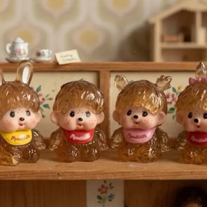 [BUNJANG] Monchhichi Transparent Figure Set (4 Pieces) / 몬치치 투명 인형 4개 세트 팝니다