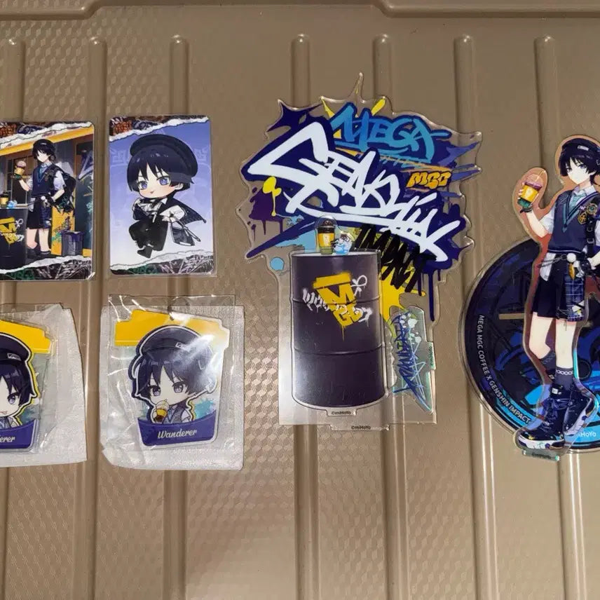 [BUNJANG] Genshin Impact Mega Coffee Wanderer Acrylic Stand, Keychain, and Photocard Bundle Set / 원신 메가커피 방랑자 굿즈 일괄 판매 (아크릴, 키링, 포토카드)