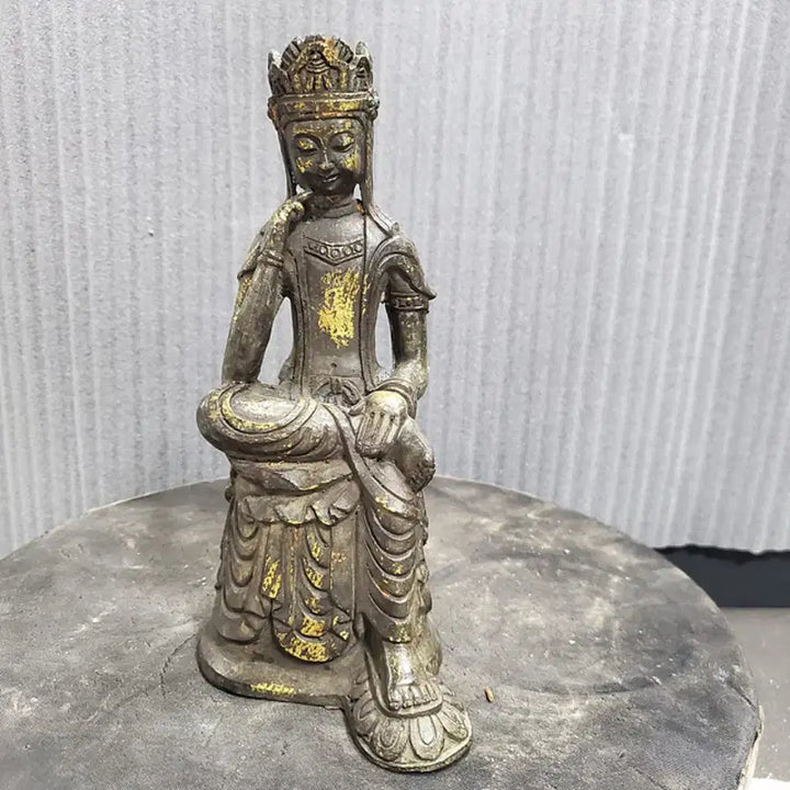[BUNJANG] Aged Bronze Gilt Maitreya Bodhisattva Statue, Buddhist Antique / 연대감 있는 동제 금채 반가사유상 불상 불교 골동품 고미술품 수집품