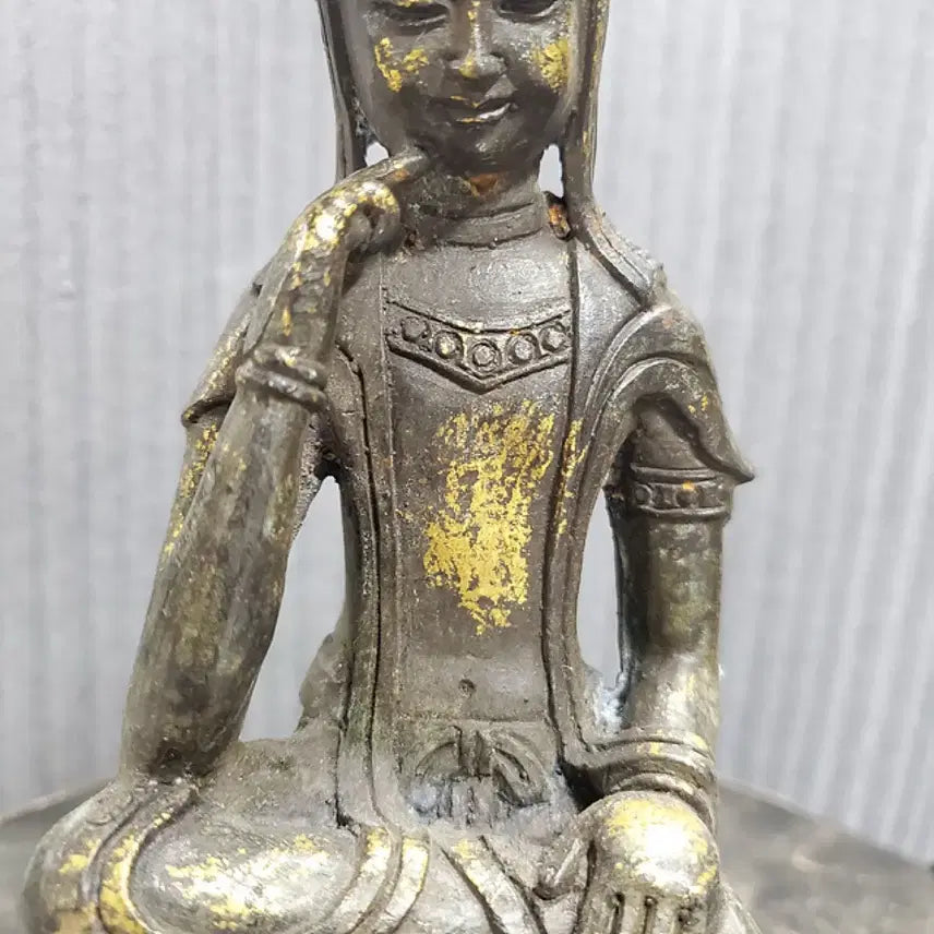 [BUNJANG] Aged Bronze Gilt Maitreya Bodhisattva Statue, Buddhist Antique / 연대감 있는 동제 금채 반가사유상 불상 불교 골동품 고미술품 수집품