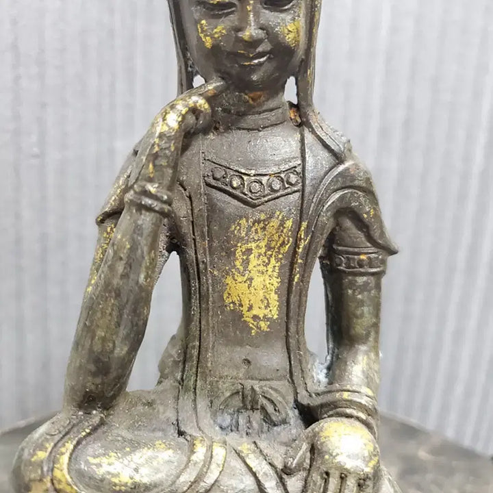 [BUNJANG] Aged Bronze Gilt Maitreya Bodhisattva Statue, Buddhist Antique / 연대감 있는 동제 금채 반가사유상 불상 불교 골동품 고미술품 수집품