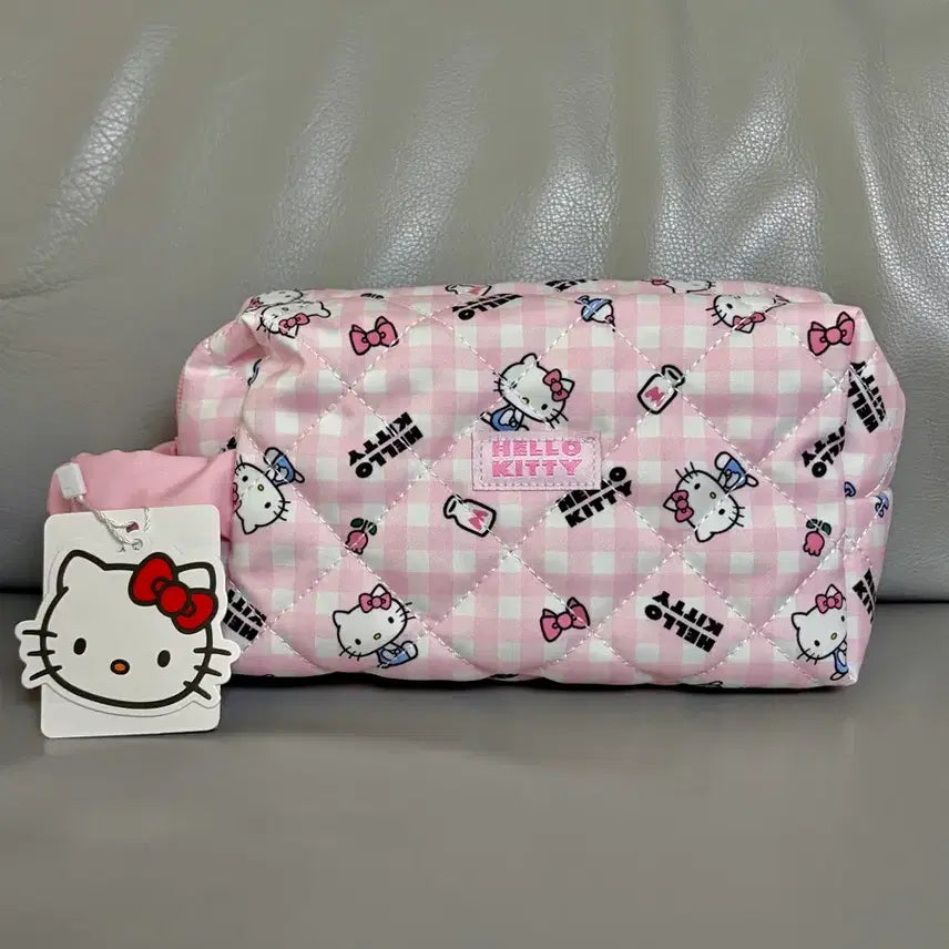 [BUNJANG] Sanrio Hello Kitty Pink Plaid Pouch Bag / 산리오 헬로키티 핑크색 체크무늬 파우치 백