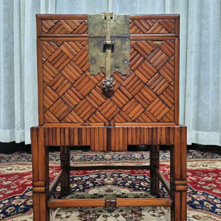 [BUNJANG] Asian Classic Teak &amp; Bamboo Chest on Stand / 아시안 클래식 티크 뱀부 체스트 스탠드