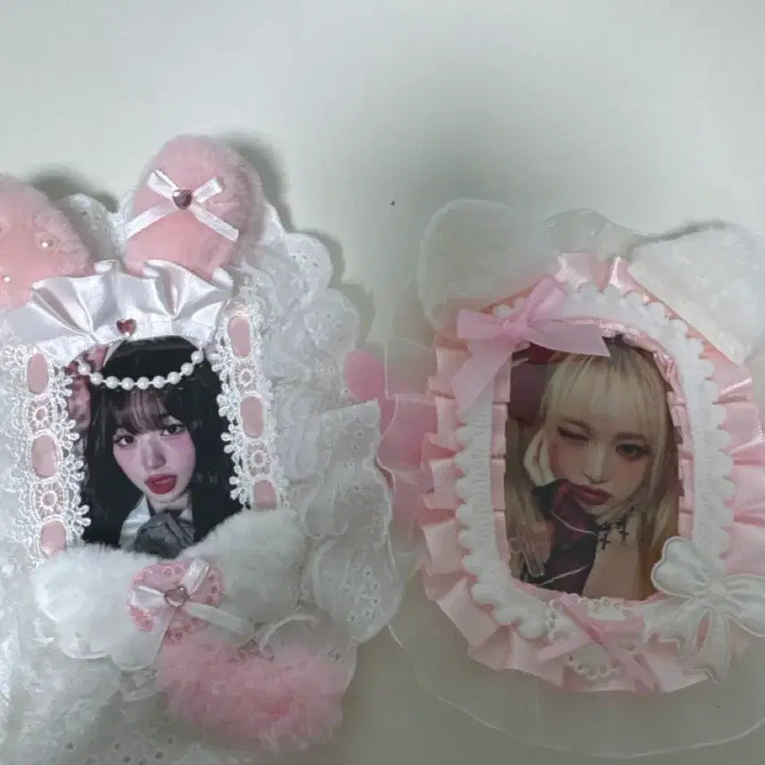 [BUNJANG] Bundle Set Pink Lace Toploaders with Bunny &amp; Cat Ears / 일괄)핑크색 레이스탑로더 아이브리센느하투하아이들엔믹스블핑베몬 토끼 탑로더 고양이 탑로더