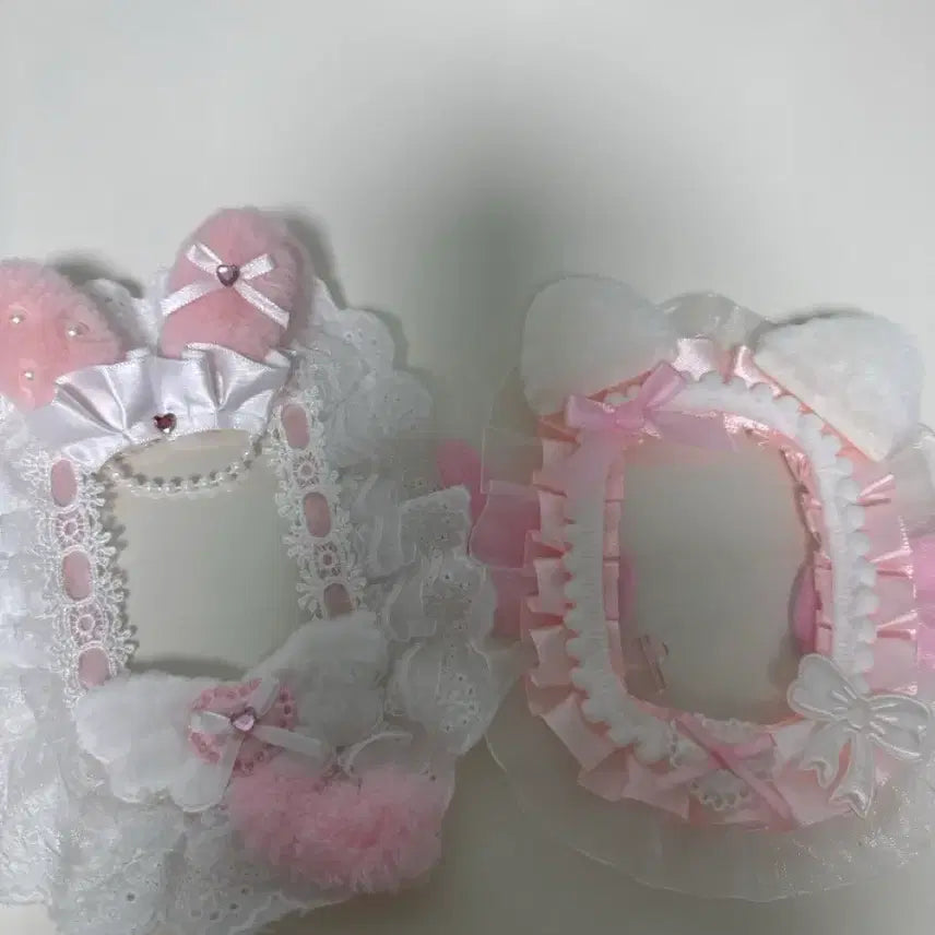 [BUNJANG] Bundle Set Pink Lace Toploaders with Bunny &amp; Cat Ears / 일괄)핑크색 레이스탑로더 아이브리센느하투하아이들엔믹스블핑베몬 토끼 탑로더 고양이 탑로더