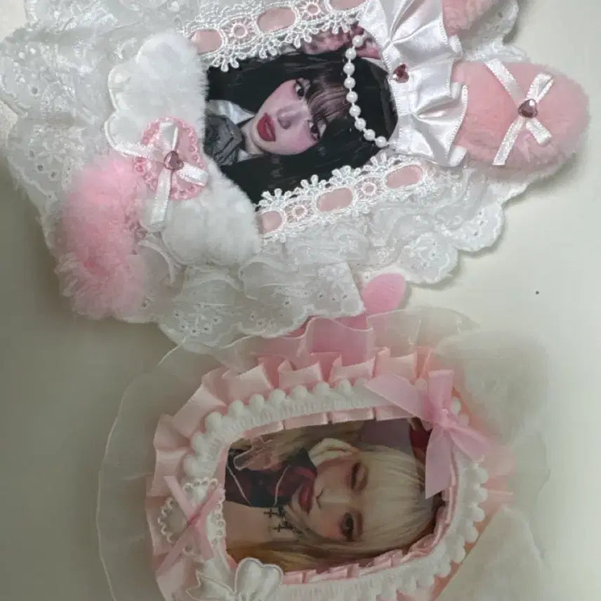 [BUNJANG] Bundle Set Pink Lace Toploaders with Bunny &amp; Cat Ears / 일괄)핑크색 레이스탑로더 아이브리센느하투하아이들엔믹스블핑베몬 토끼 탑로더 고양이 탑로더