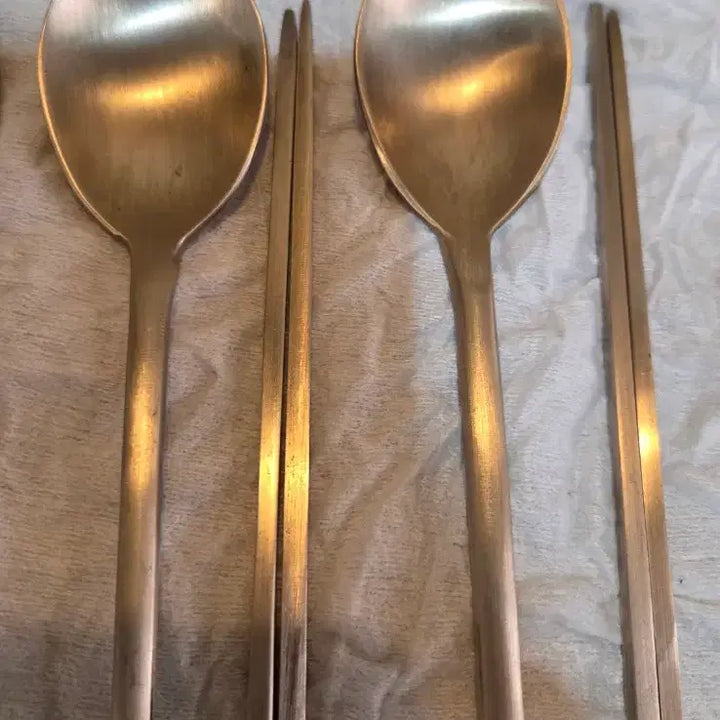 [BUNJANG] Traditional Korean Bronze Spatula and Cutlery Set / 유기 주걱과 유기 수저 일괄