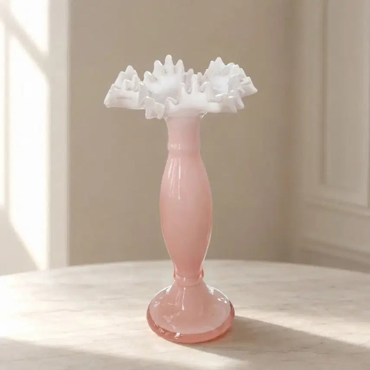 [BUNJANG] Antique Opaline Ruffled Flower Vase Pink / 앤틱 오팔린 러플 꽃병 핑크