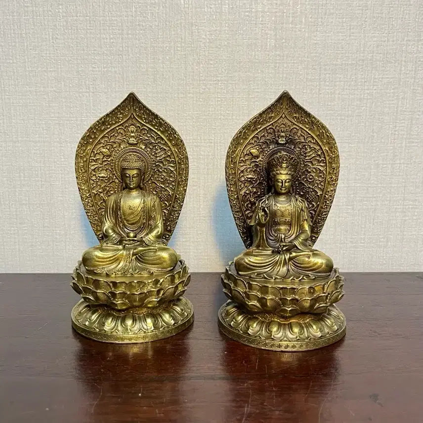 [BUNJANG] Bronze Buddha Statues - Amitabha Buddha &amp; Kuan Yin Bodhisattva Set (13cm) / 동 불상 관세음보살 아미타여래상 일괄판매(13cm)
