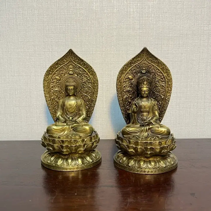 [BUNJANG] Bronze Buddha Statues - Amitabha Buddha &amp; Kuan Yin Bodhisattva Set (13cm) / 동 불상 관세음보살 아미타여래상 일괄판매(13cm)