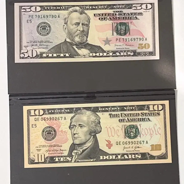 [BUNJANG] Unused US 50 Dollar &amp; 10 Dollar Banknotes Set with Protective Holders / 미사용 미국 50달러  10달러 지폐 지폐 보호홀더 포함 수집용