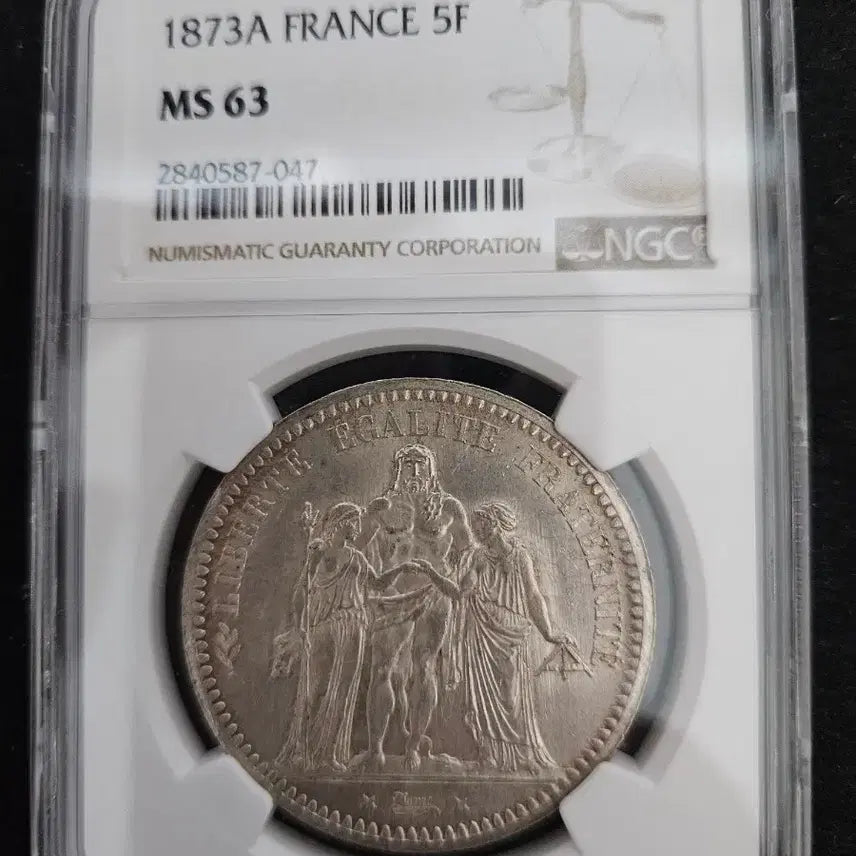 [BUNJANG] 1873 France 5 Franc Silver Coin NGC MS63 / 1873년 프랑스 5프랑 은화 NGC MS63